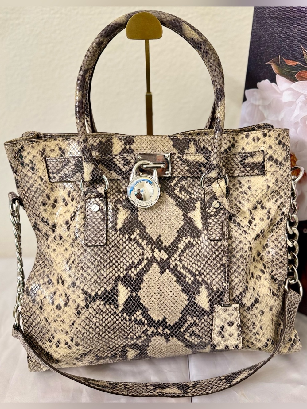 Michael Kors Hamilton Large Python Satchel - Picture 3 of 12
